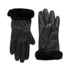 UGG NWT L Leather & Shearling Logo Gloves